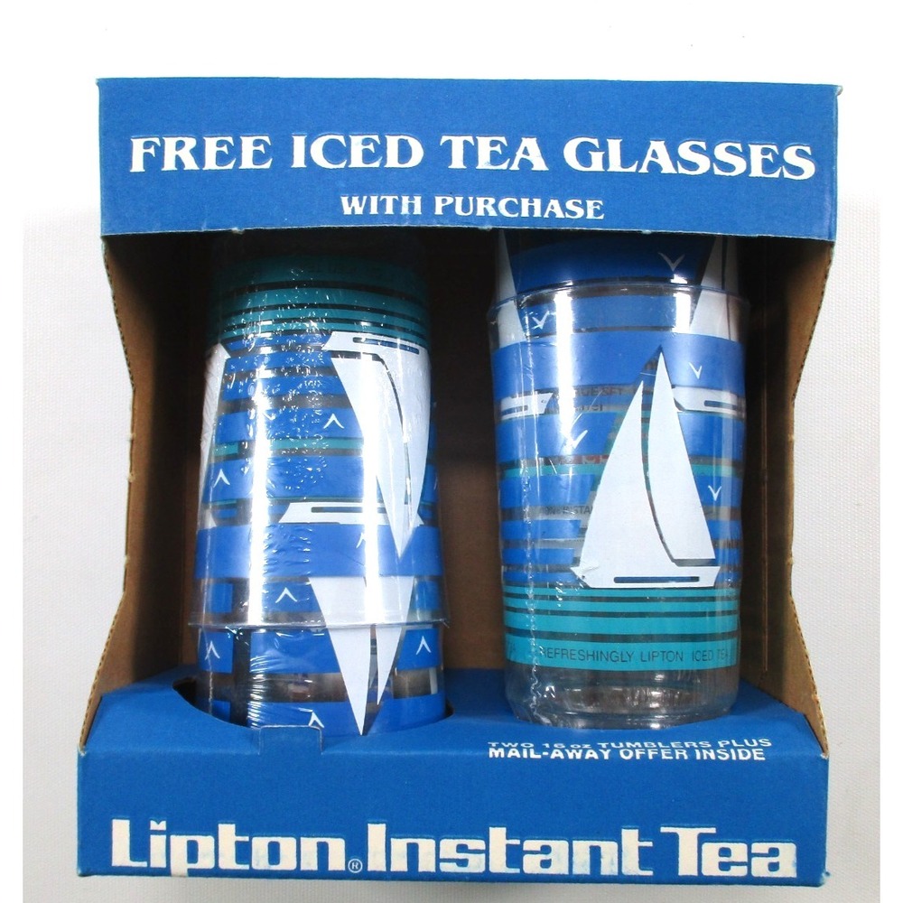 Vintage Lipton Iced Tea Sailboat Themed Tumblers‎ in New in Box, 16 oz Set of 4
